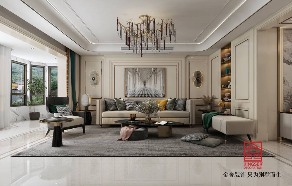 榮盛華府205平裝修-美式風格-客廳