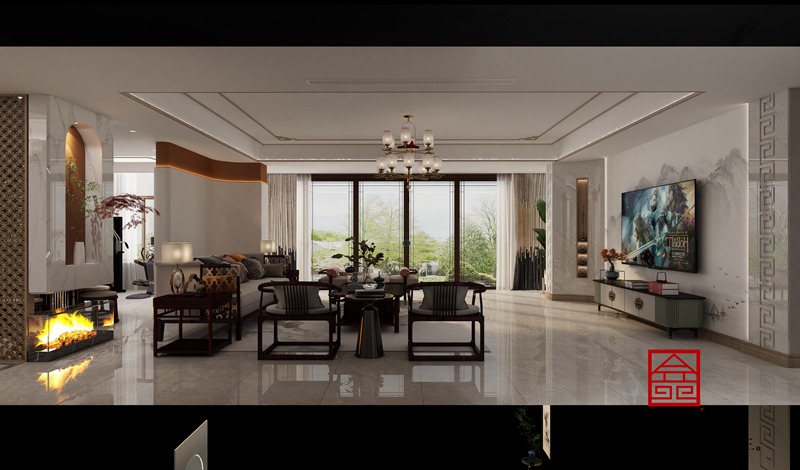 邢臺皓順府370平新中式風(fēng)格別墅裝修效果圖