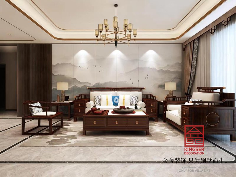 國(guó)仕山140平米中式風(fēng)格沙發(fā)墻裝修圖片