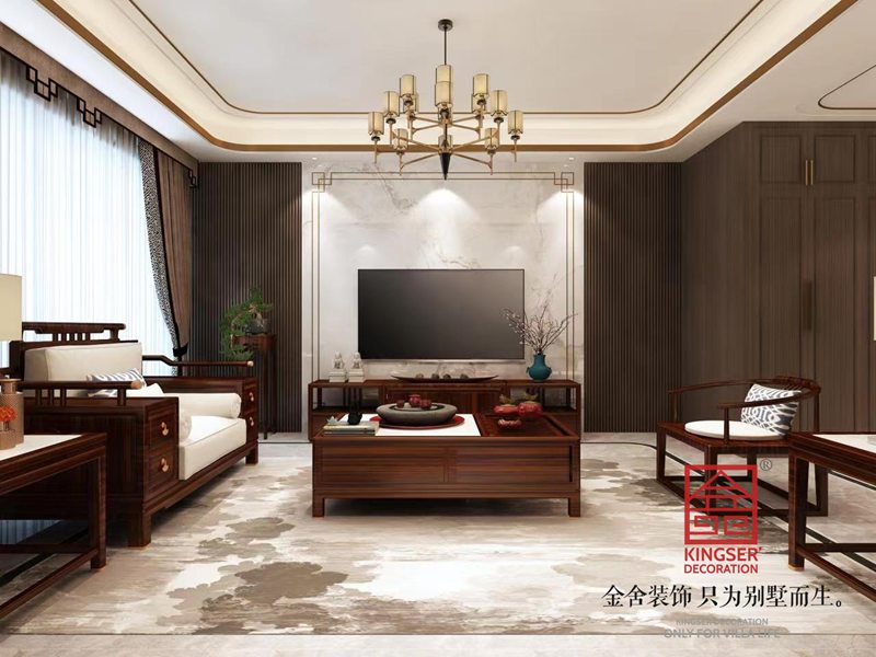 國(guó)仕山140平米中式風(fēng)格電視墻裝修圖片